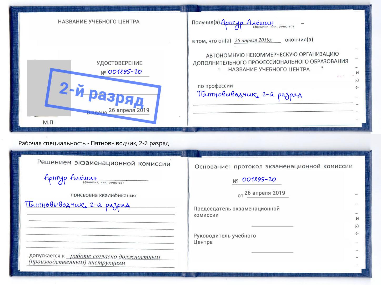 корочка 2-й разряд Пятновыводчик Миасс