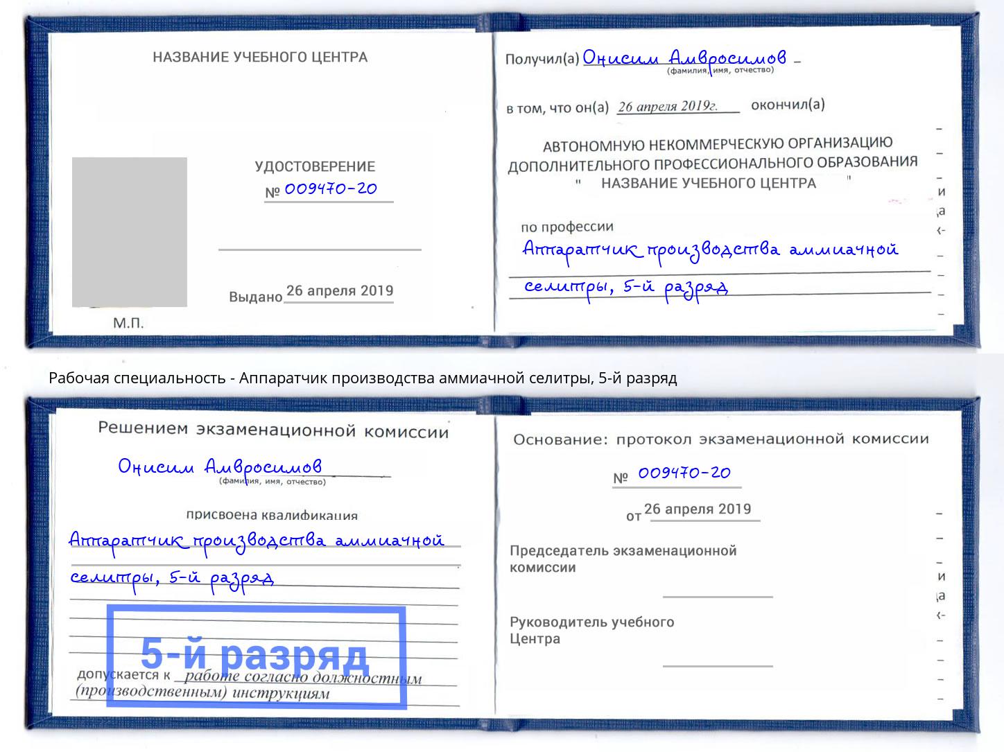 корочка 5-й разряд Аппаратчик производства аммиачной селитры Миасс